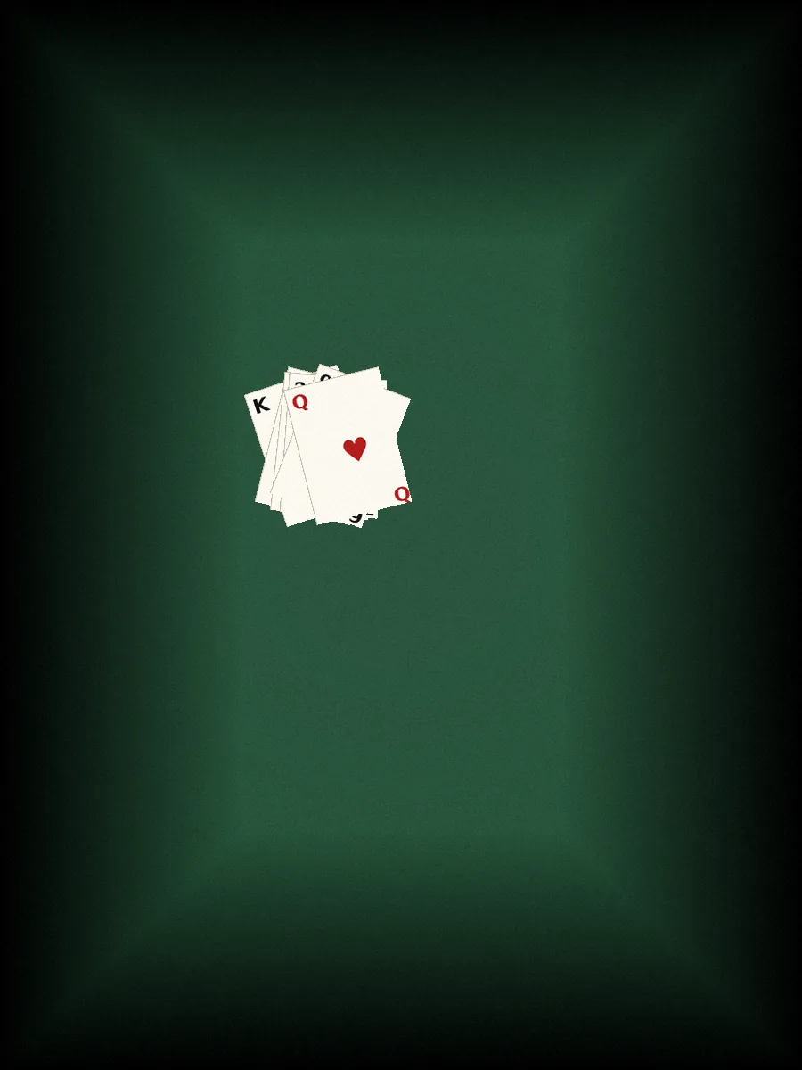 Editorial photograph of a discard pile of six face-up playing cards on a green felted table